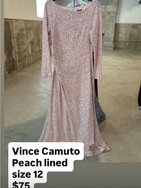 Vince Camuto Long Sleeve Sequin Gown in Blush